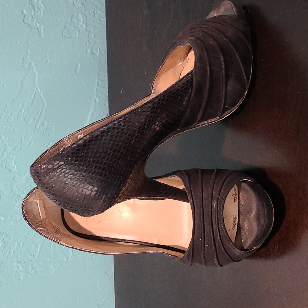 Black peep-toe with snakeskin accent